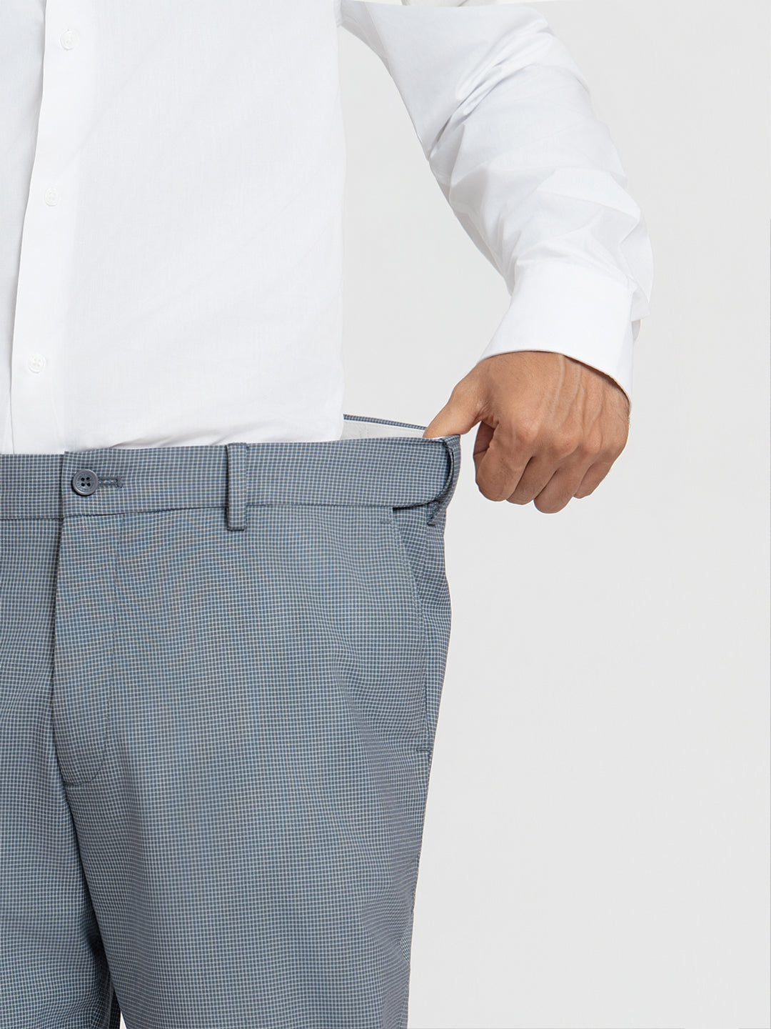 Zenthra Grey Mini Checks Relaxed Fit Formal Trousers