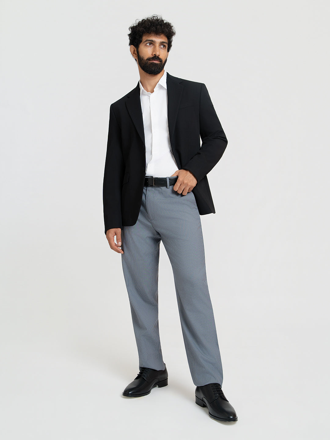 Zenthra Grey Mini Checks Relaxed Fit Formal Trousers