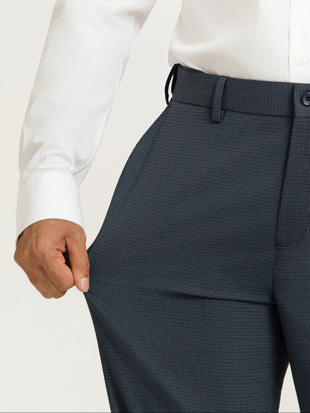 Ferron Grey Micro Checks Relaxed Fit Formal Trousers