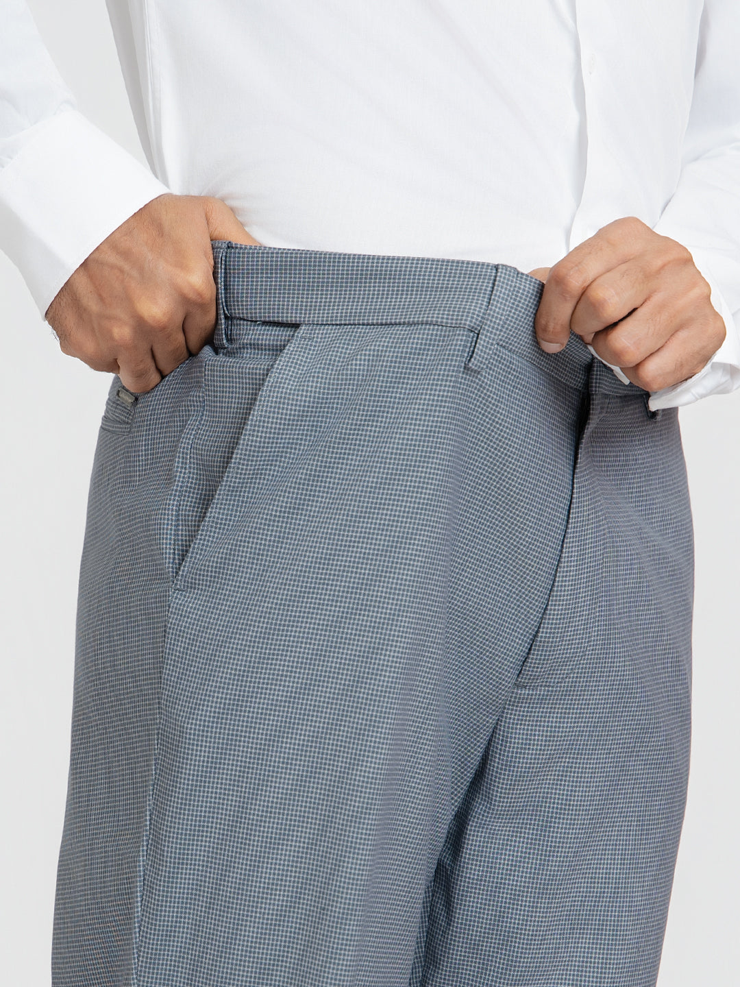 Zenthra Grey Mini Checks Relaxed Fit Formal Trousers