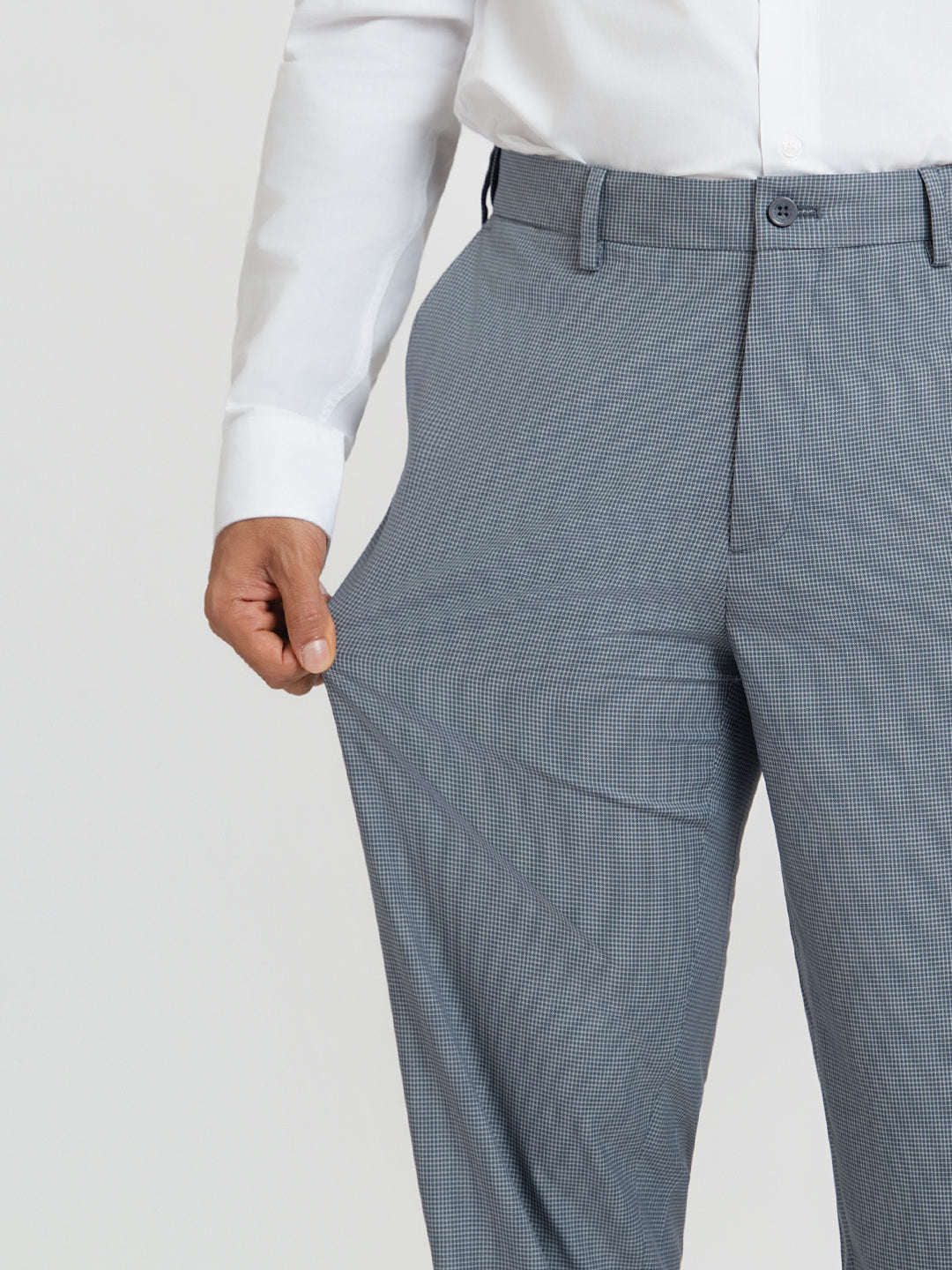 Zenthra Grey Mini Checks Relaxed Fit Formal Trousers