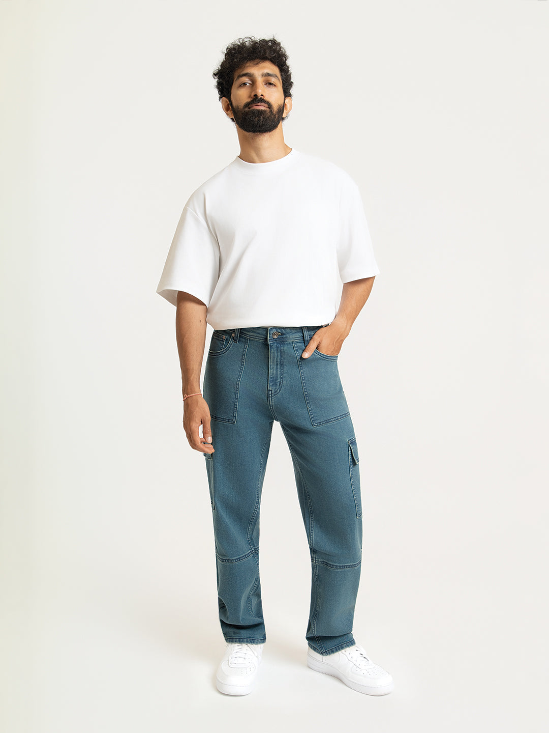 Dusty Blue Relaxed Fit Denim Cargos