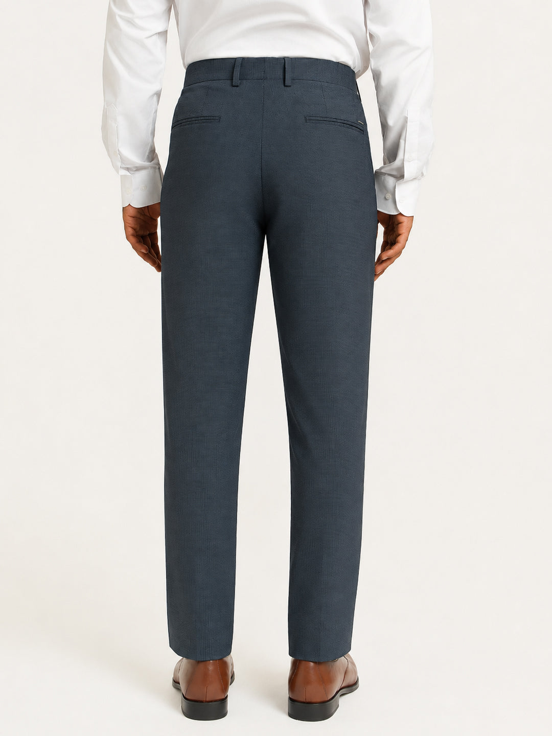 Ferron Grey Micro Checks Relaxed Fit Formal Trousers