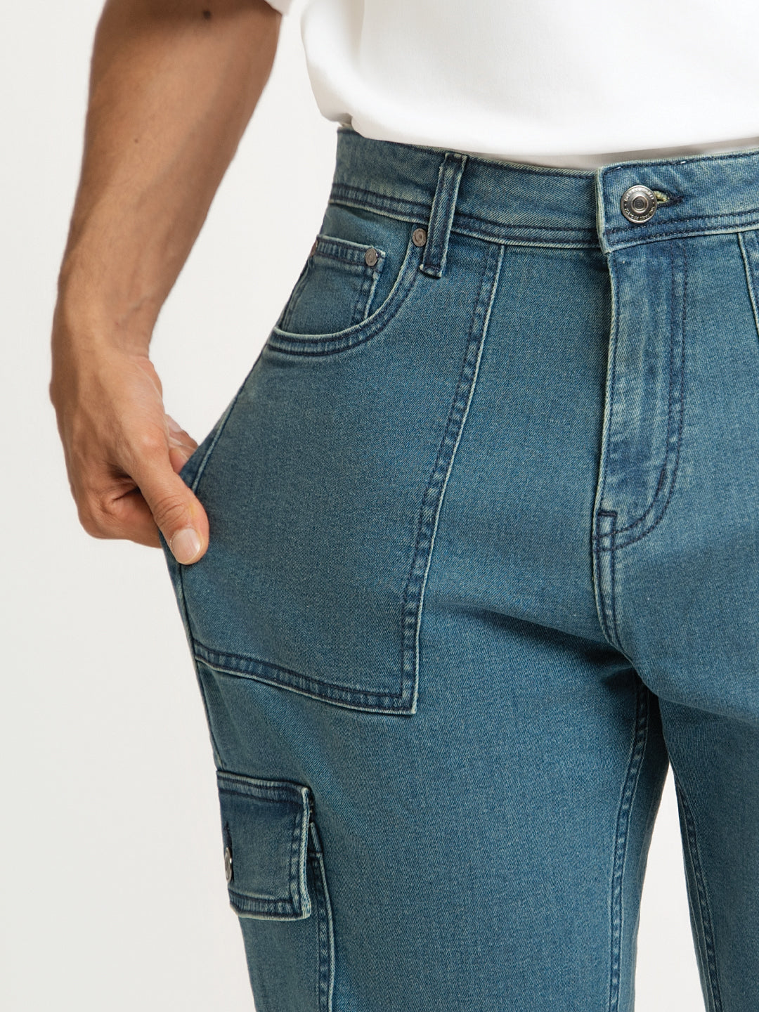 Dusty Blue Relaxed Fit Denim Cargos