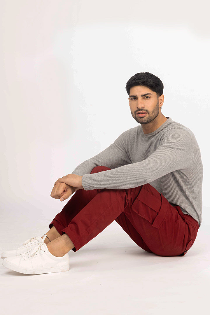 Cherry Red Stretch Cargo Pants