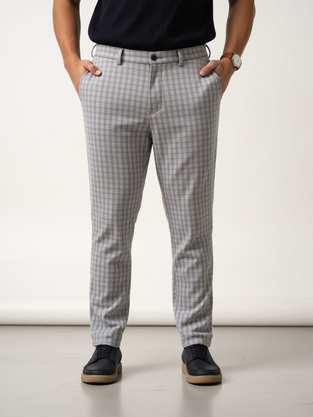 Crane Grey Window Checks Plus Size Power-Stretch Pants