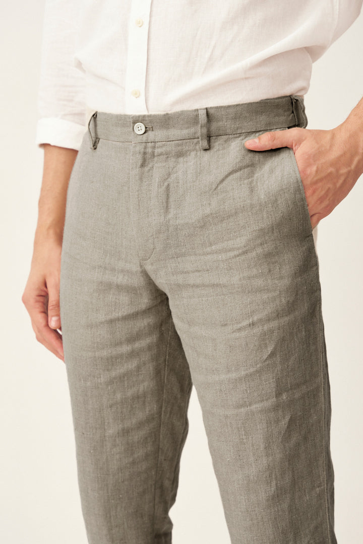 Oatmeal 100% Linen Pants