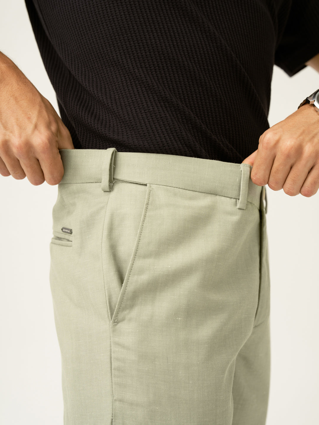 Sorrel Green Melange Stretch Formal Pants