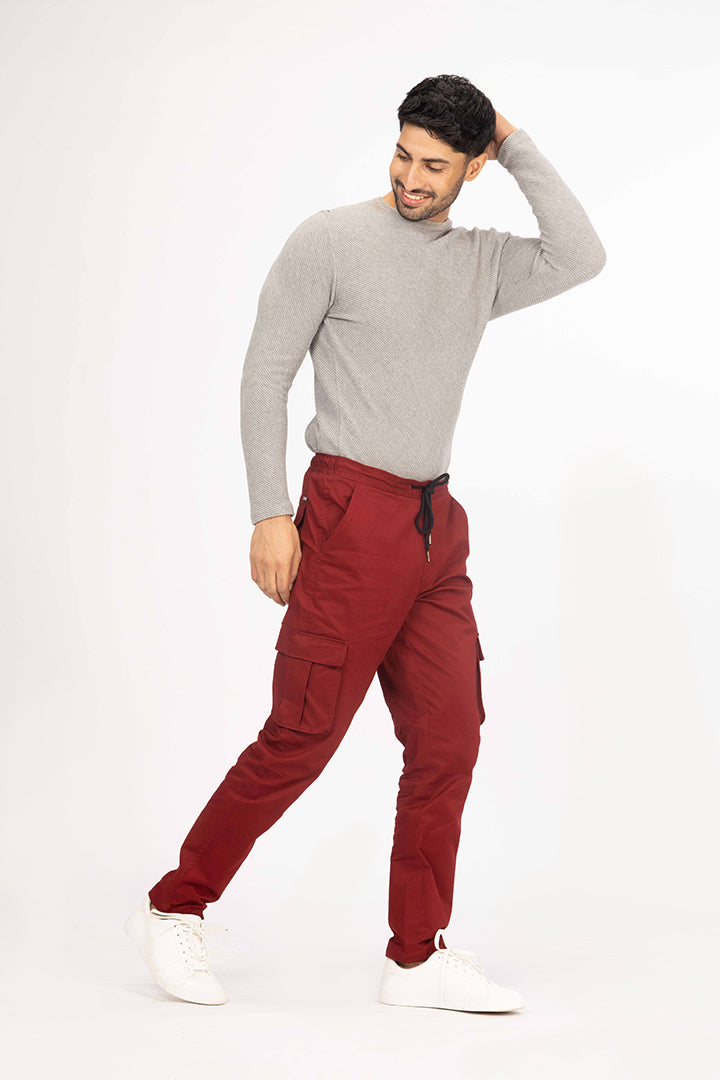 Cherry Red Stretch Cargo Pants