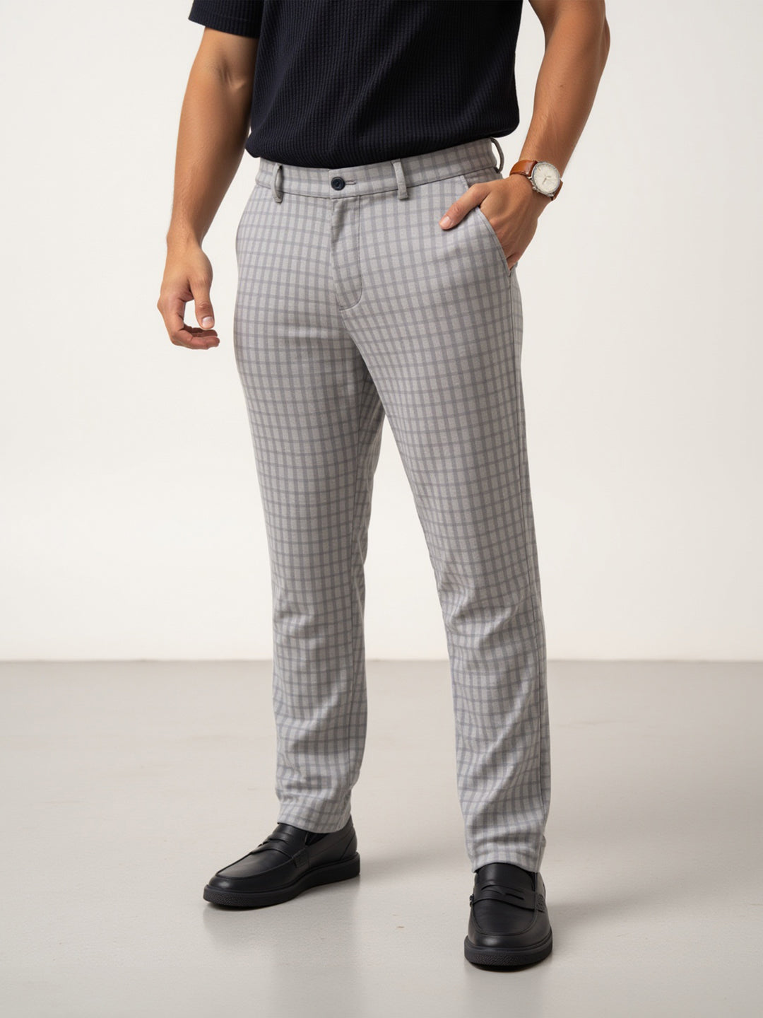 Crane Grey Window Checks Plus Size Power-Stretch Pants