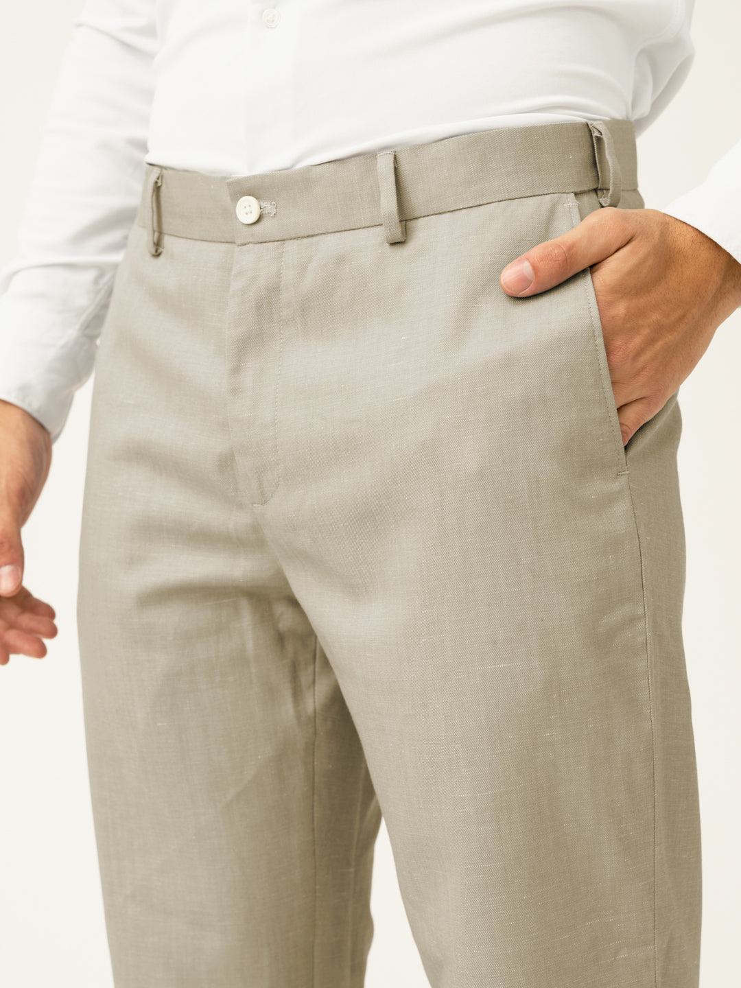 Flanor Beige Melange Stretch Formal Pants