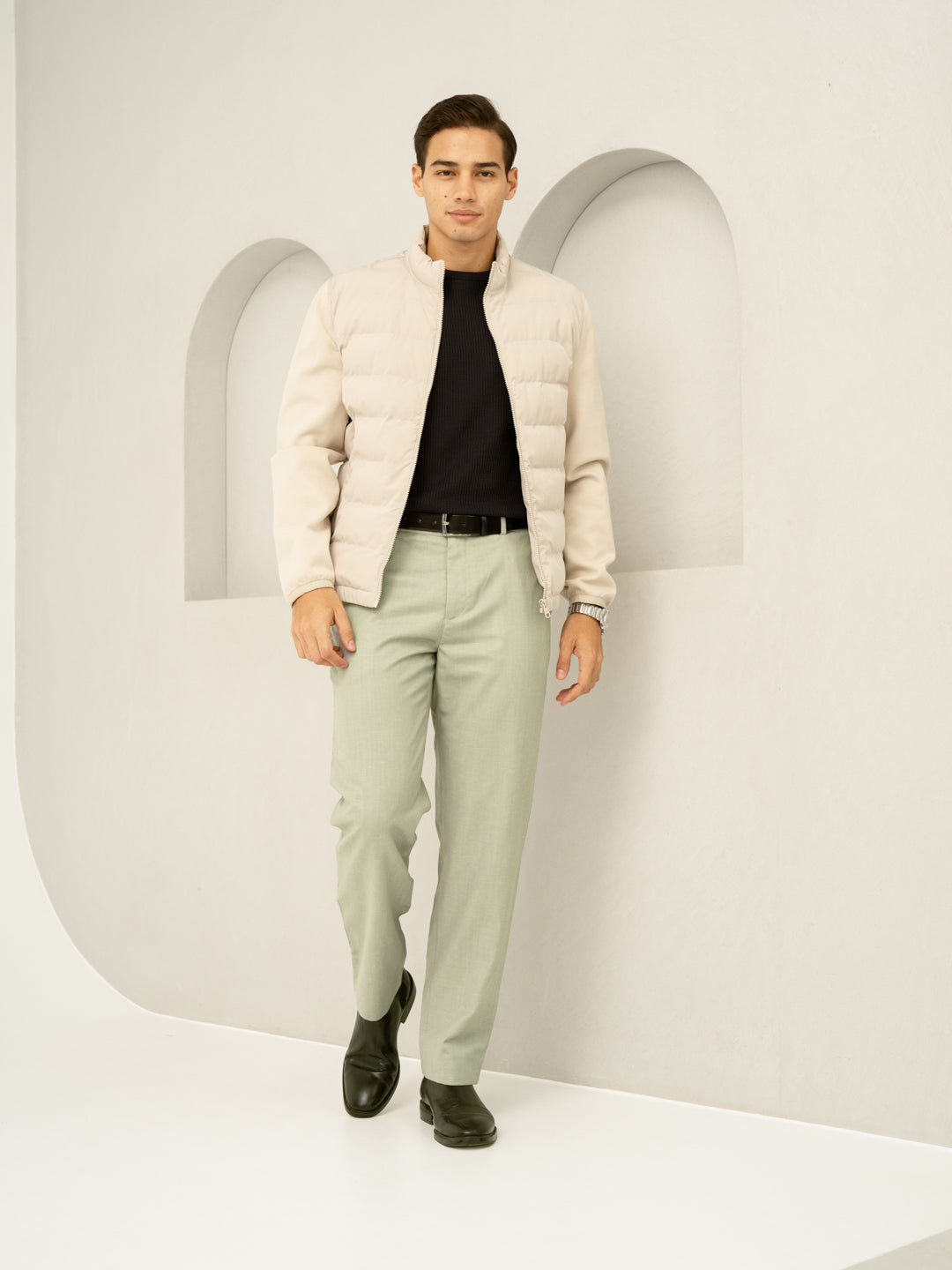 Sorrel Green Melange Stretch Formal Pants