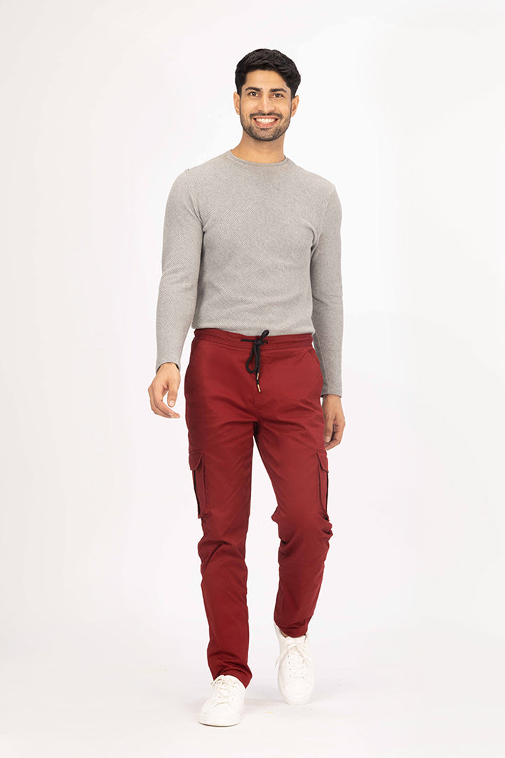 Cherry Red Stretch Cargo Pants