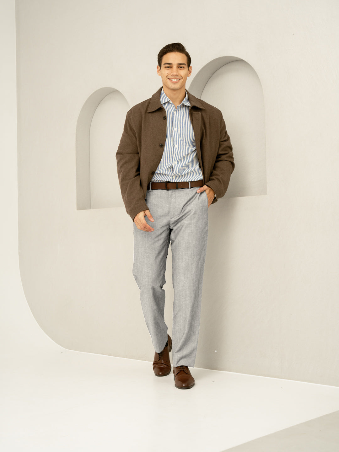 Caligo Grey Melange Stretch Formal Pants