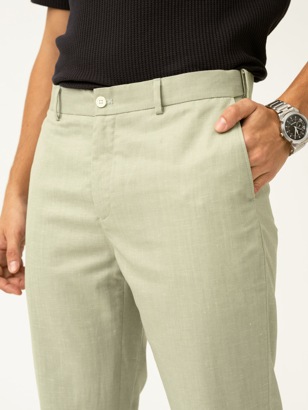 Sorrel Green Melange Stretch Formal Pants