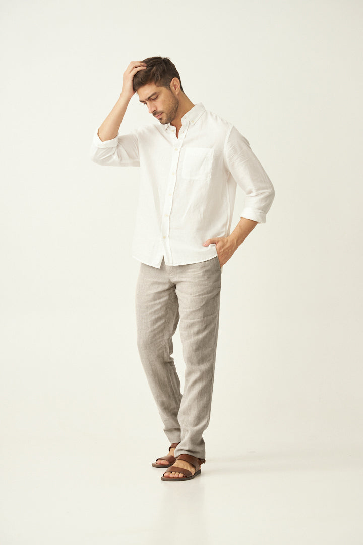 Oatmeal 100% Linen Pants