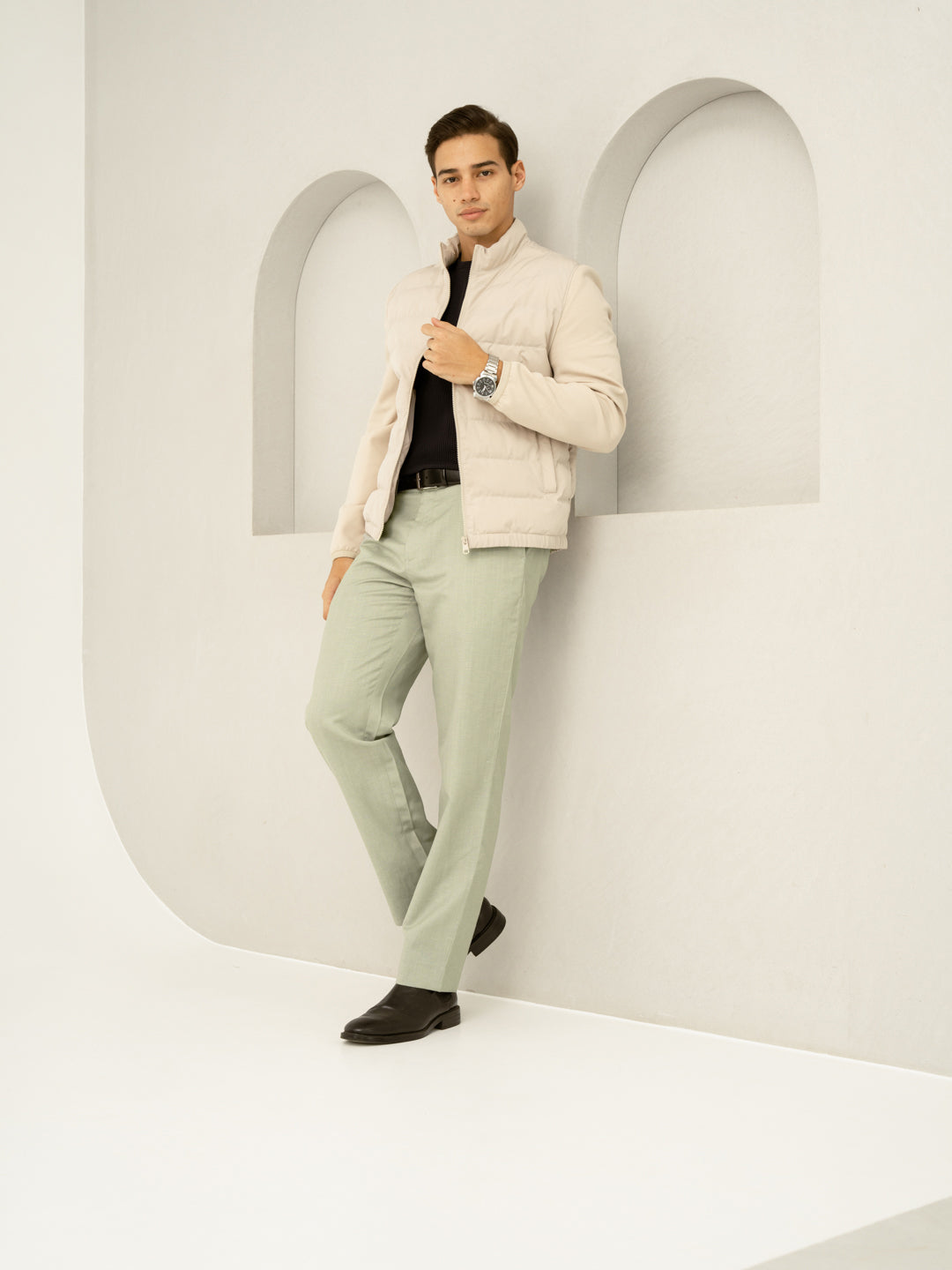 Sorrel Green Melange Stretch Formal Pants