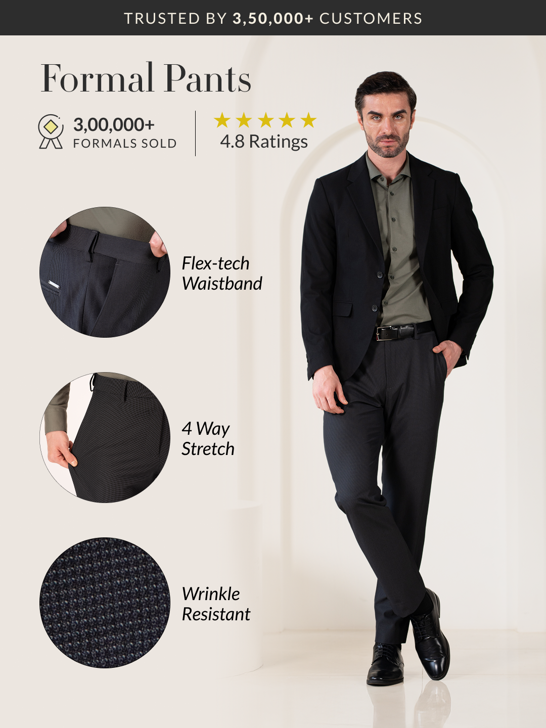 Aether Black Micro Checks Relaxed Stretch Fit Formal Pants