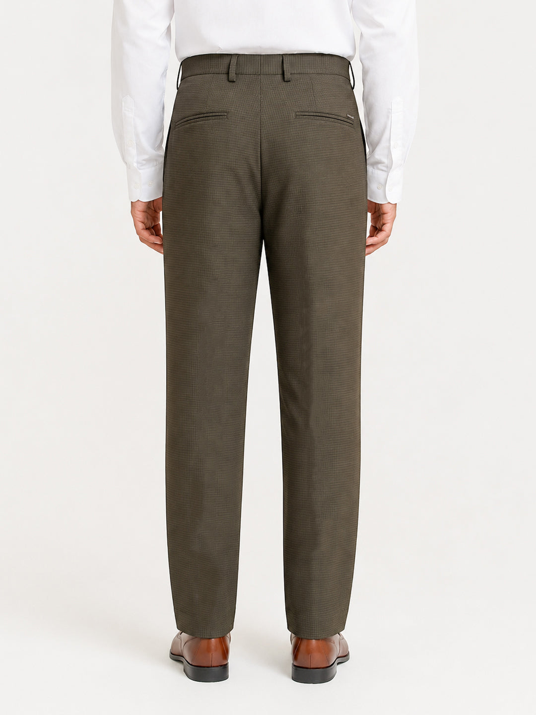 Bushland Olive Micro Checks Relaxed Fit Formal Trousers