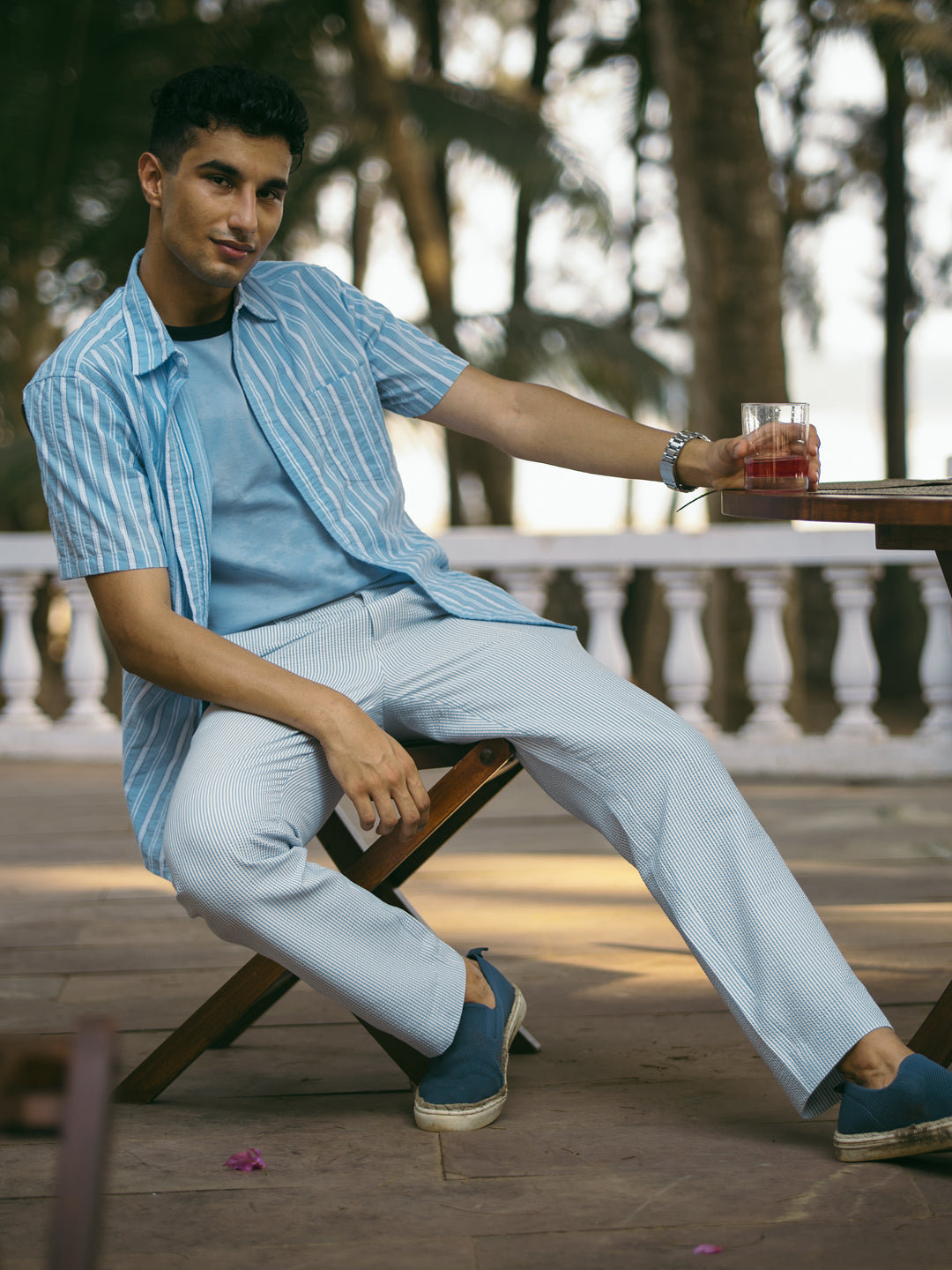 Breeze Blue Stripes Seersucker Pants