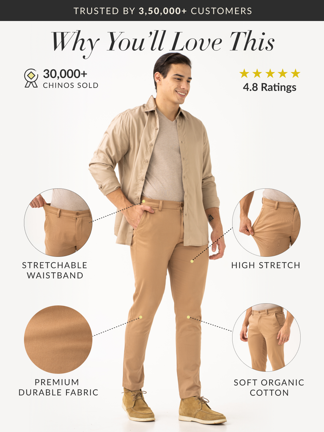 Court Khaki Slim Fit Stretch Chinos