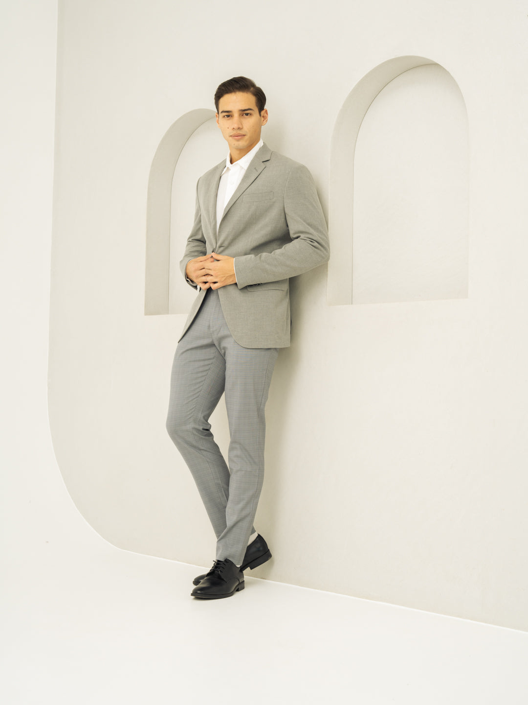 Dolphin Grey Checks Slim Fit Stretch Formal Pant