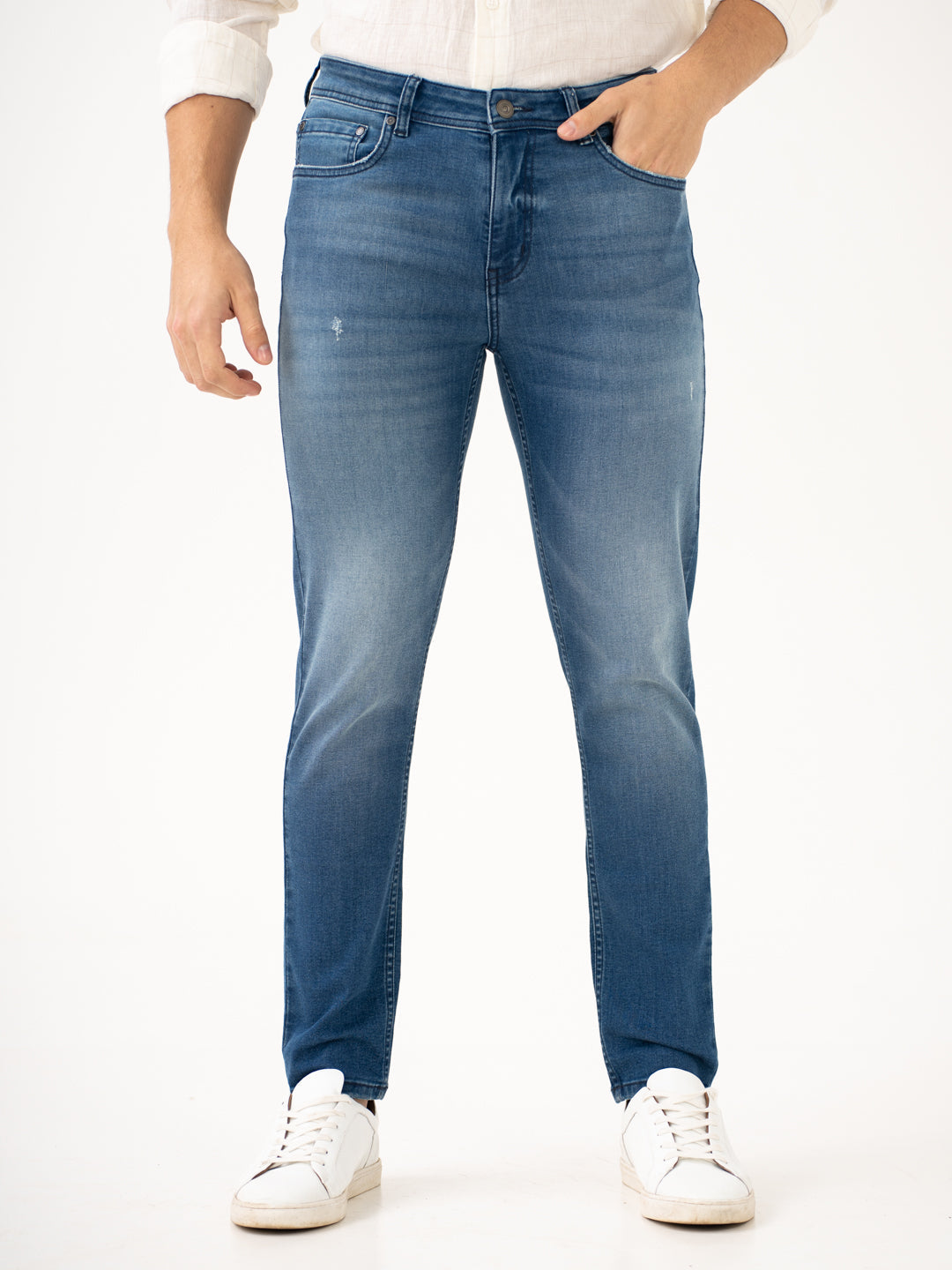 Glacier Blue Damaged Slim Fit Jeans