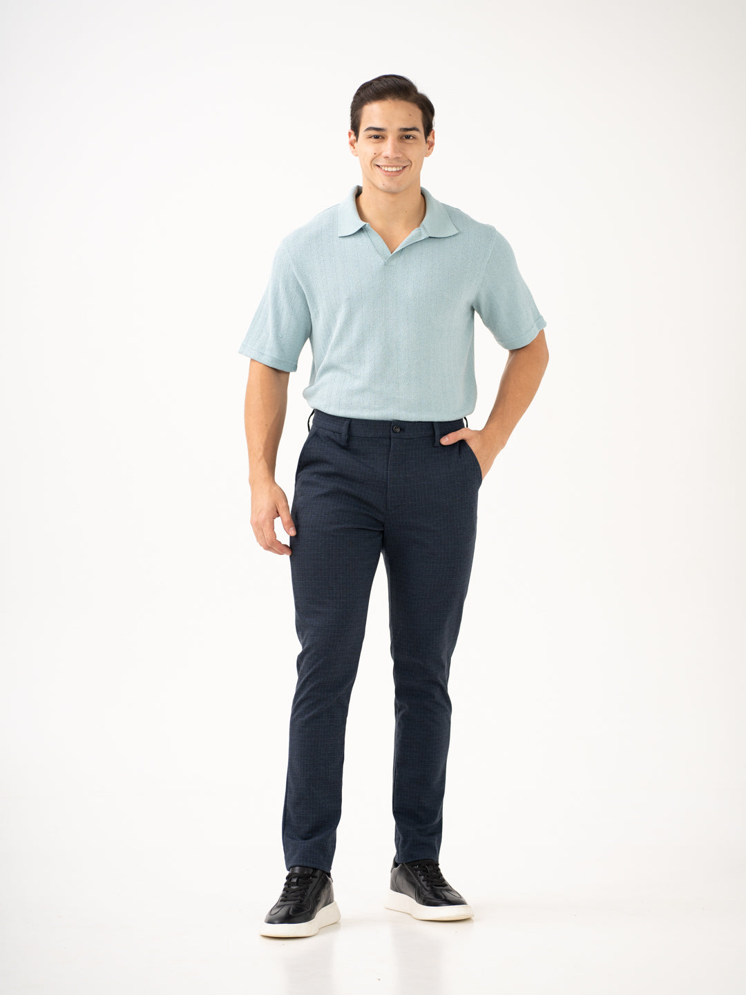 Navy Blue Checks Power-Stretch Pants