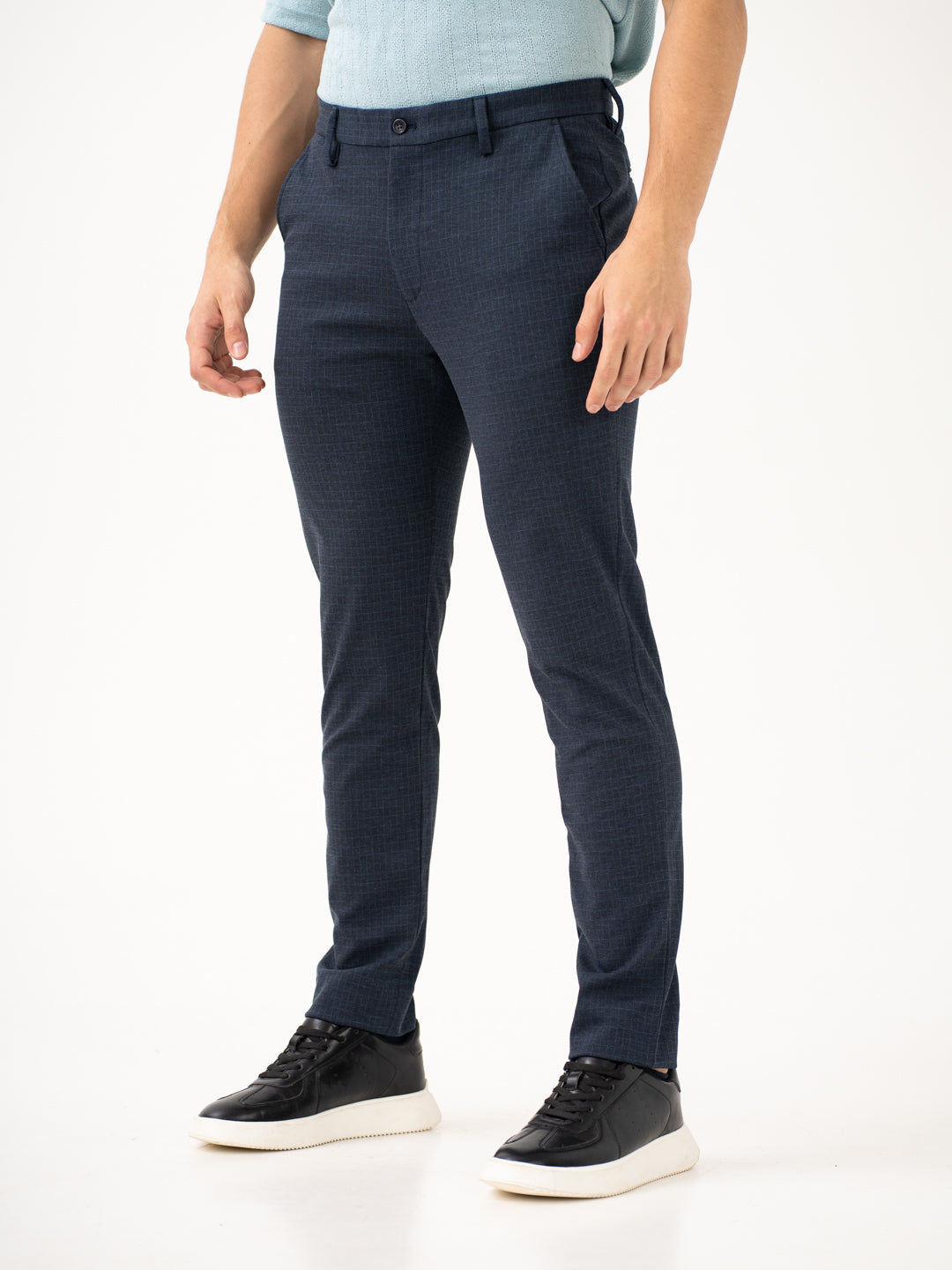 Navy Blue Checks Power-Stretch Pants