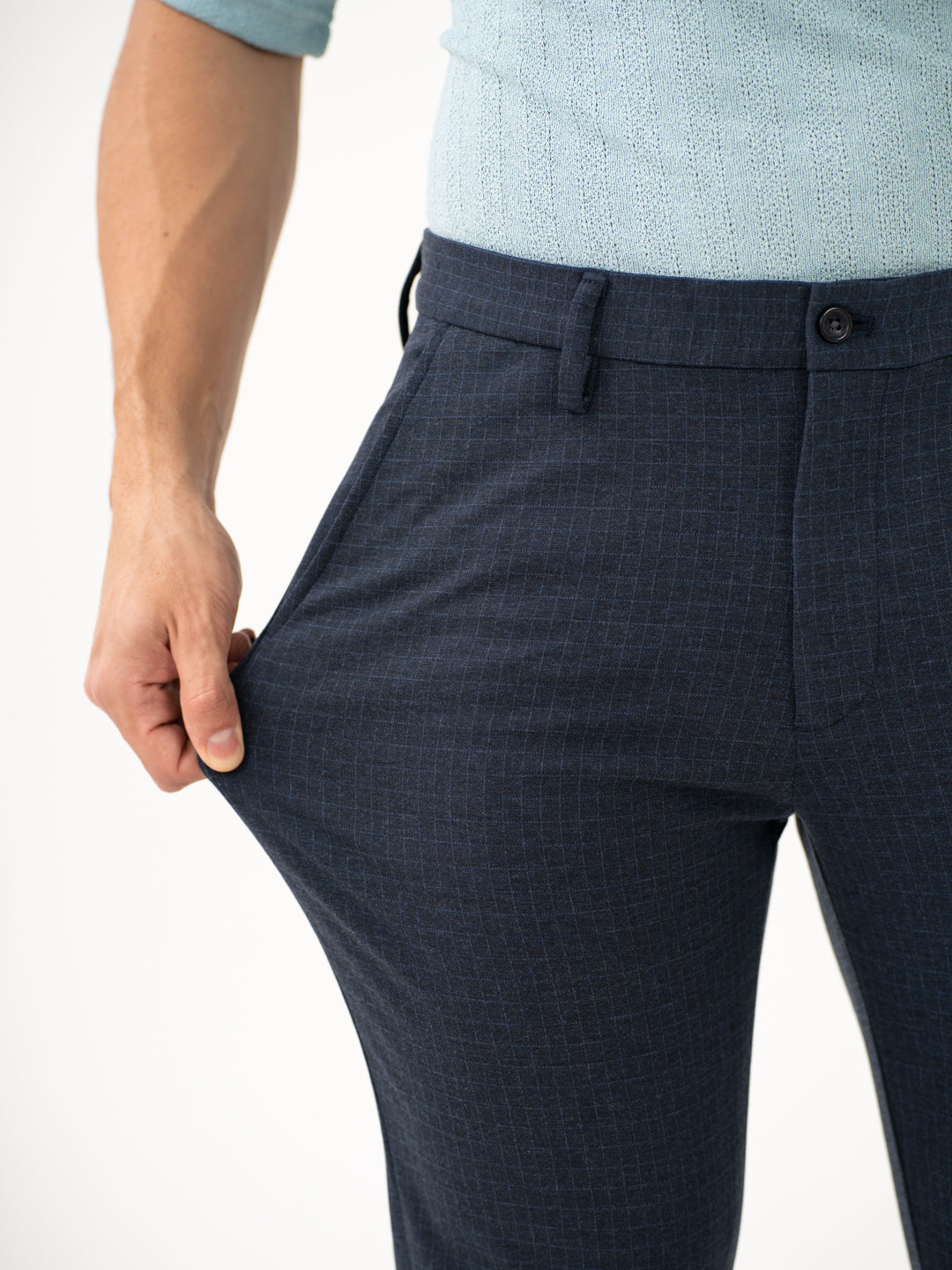 Navy Blue Checks Power-Stretch Pants