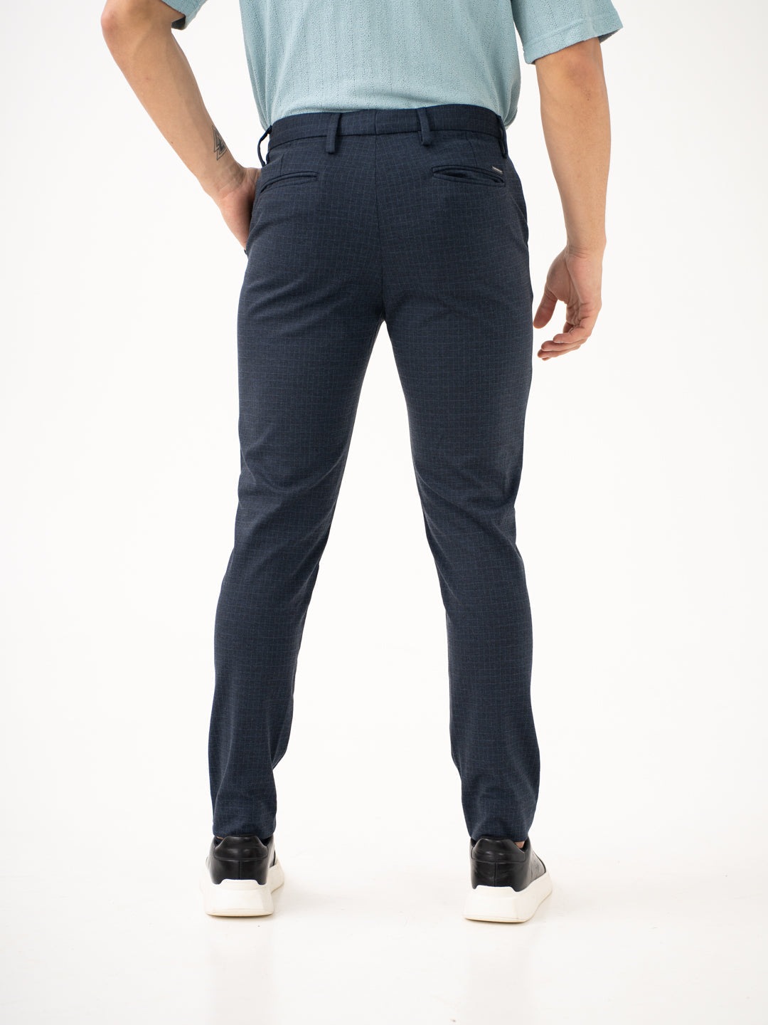 Navy Blue Checks Power-Stretch Pants