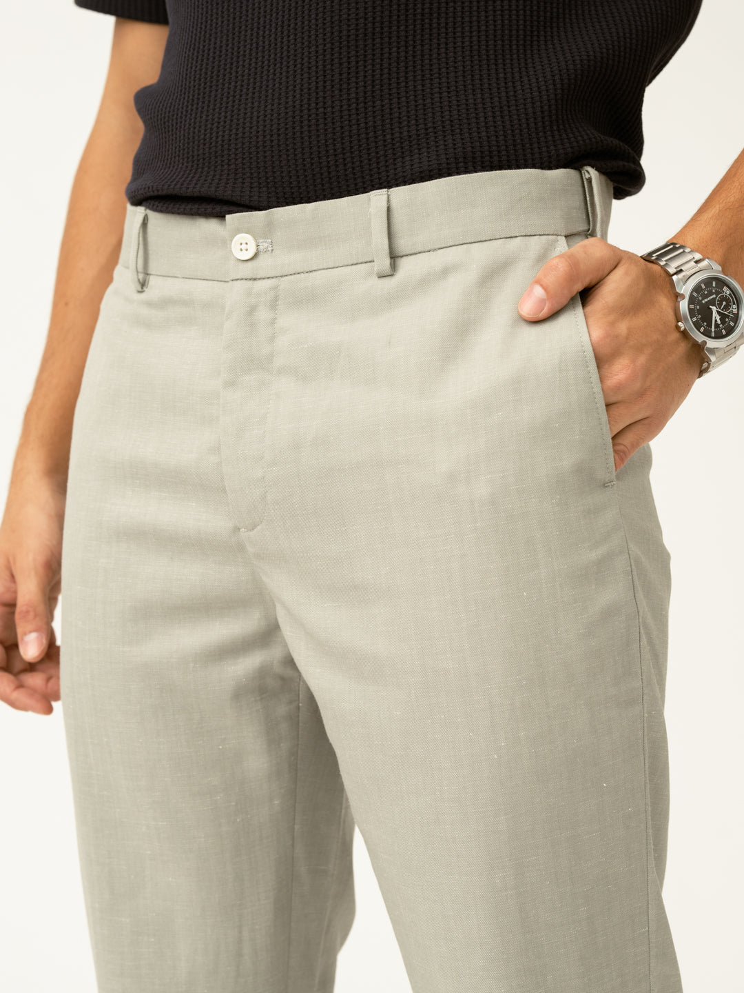 Galle Green Tropical Wool Linen Pants
