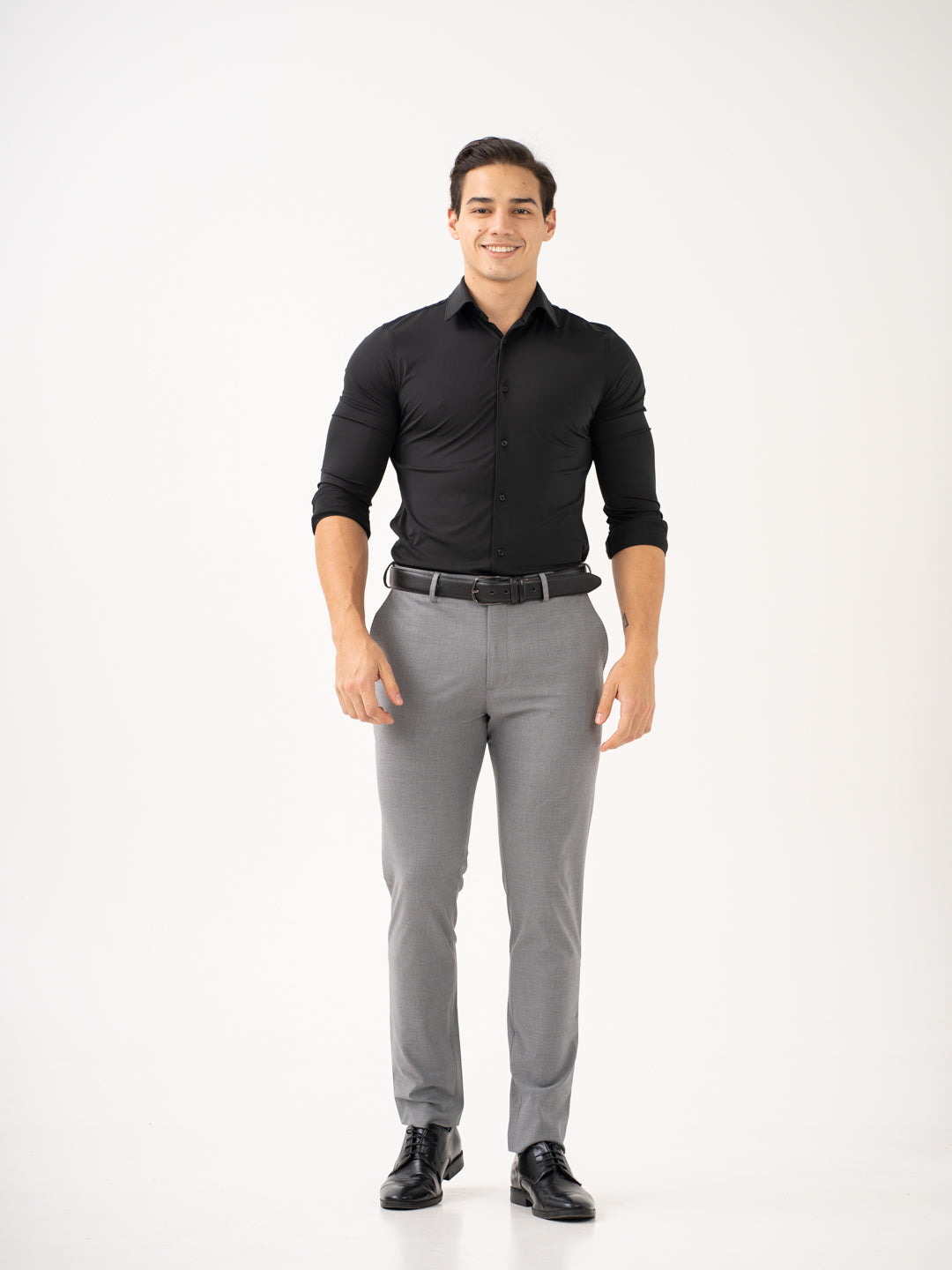 Effortless Grey Slim Fit Stretch Formal Pants