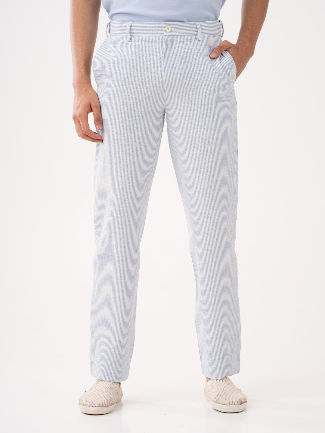 Breeze Blue Stripes Seersucker Pants