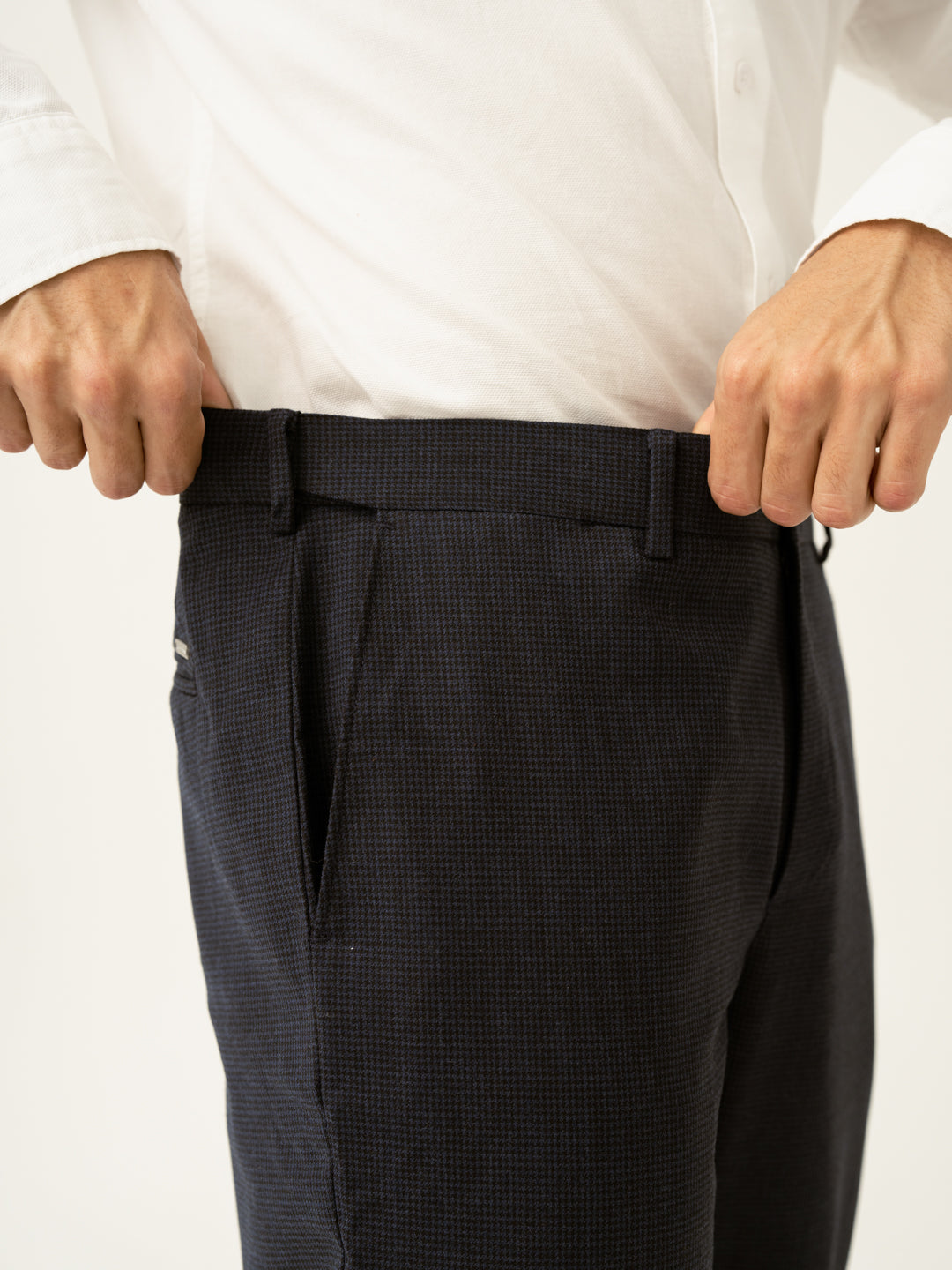 Castle Navy Houndstooth Merino Wool Pants