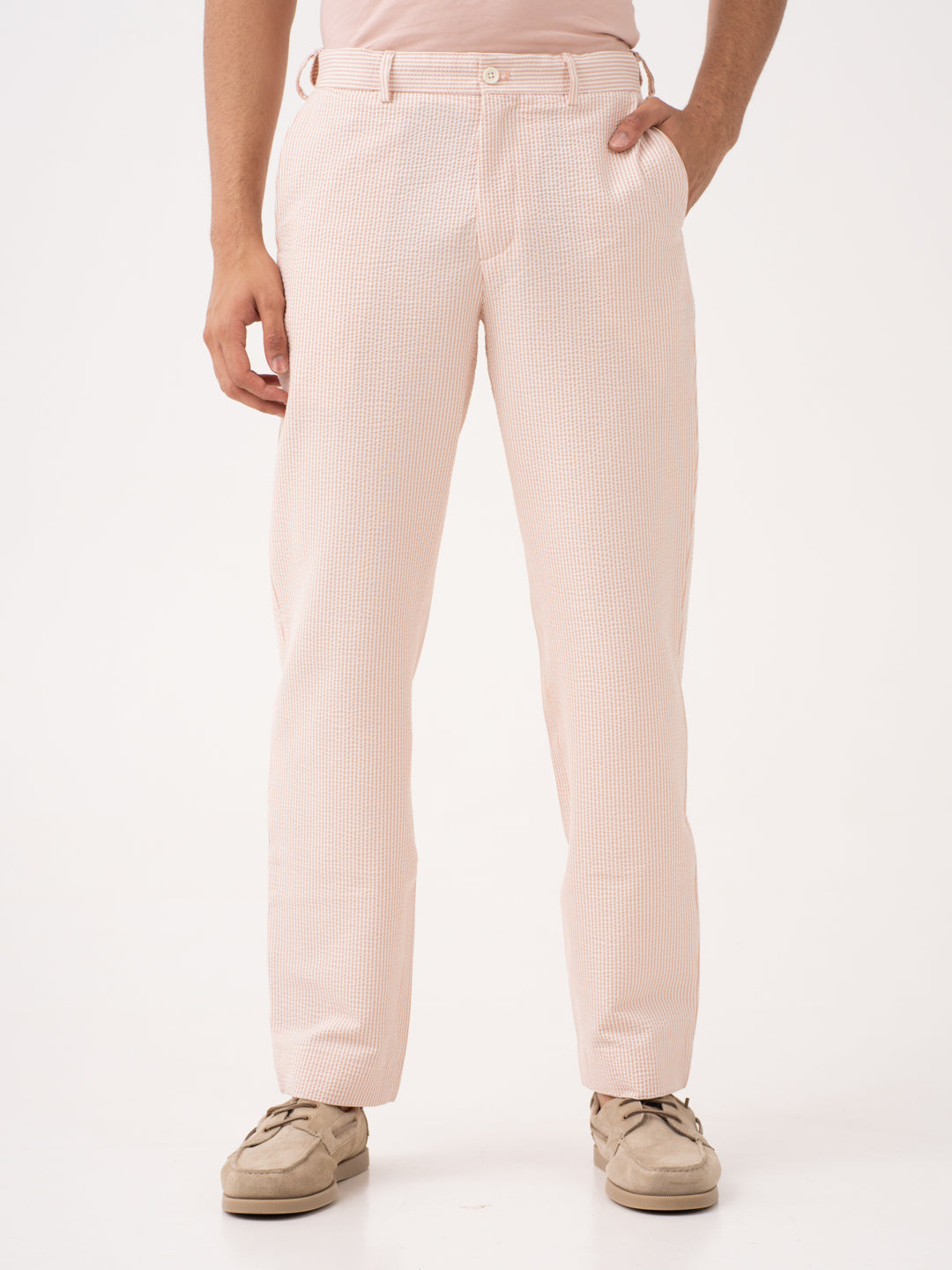 Poppy Peach Stripes Seersucker Pants