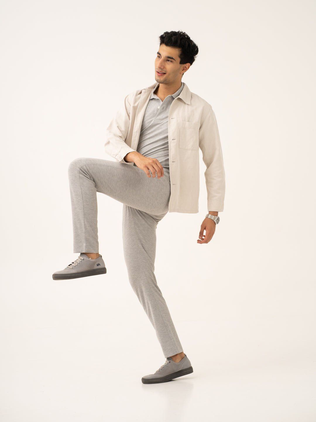 Neural Grey Twill Power-Stretch Pants