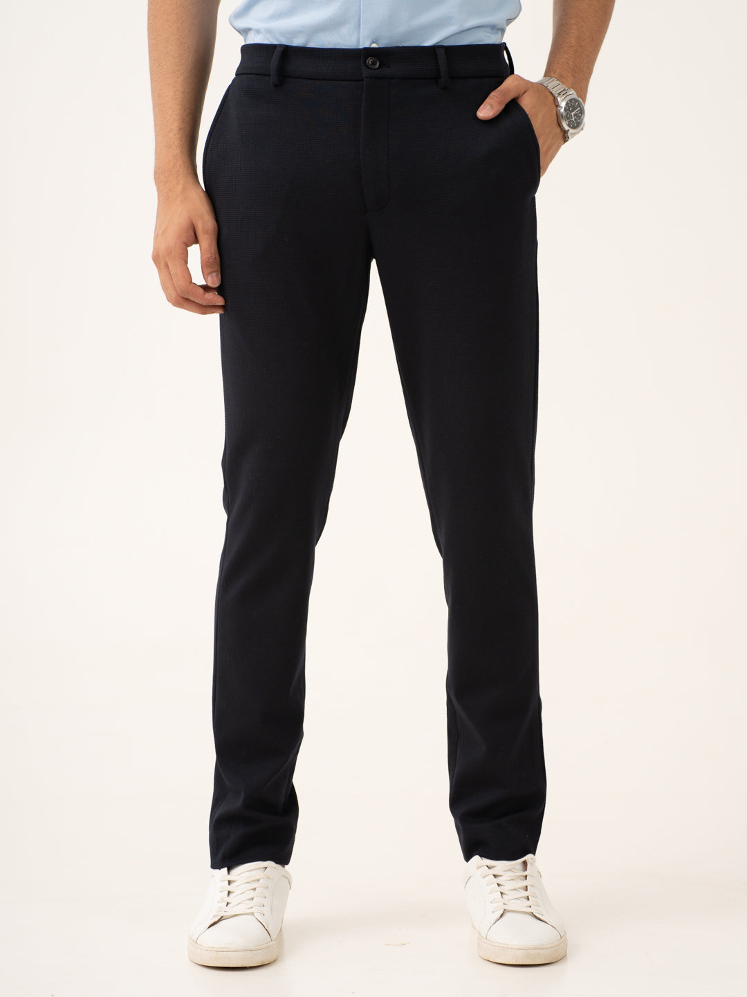 Terminal Navy Waffle Textured Power-Stretch Pants