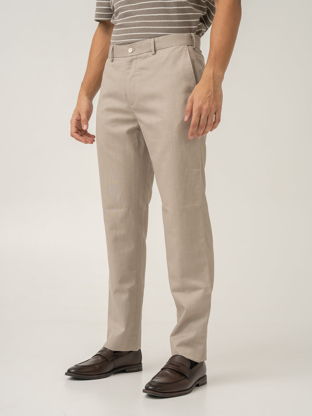 Silica Beige Tropical Wool Linen Pants