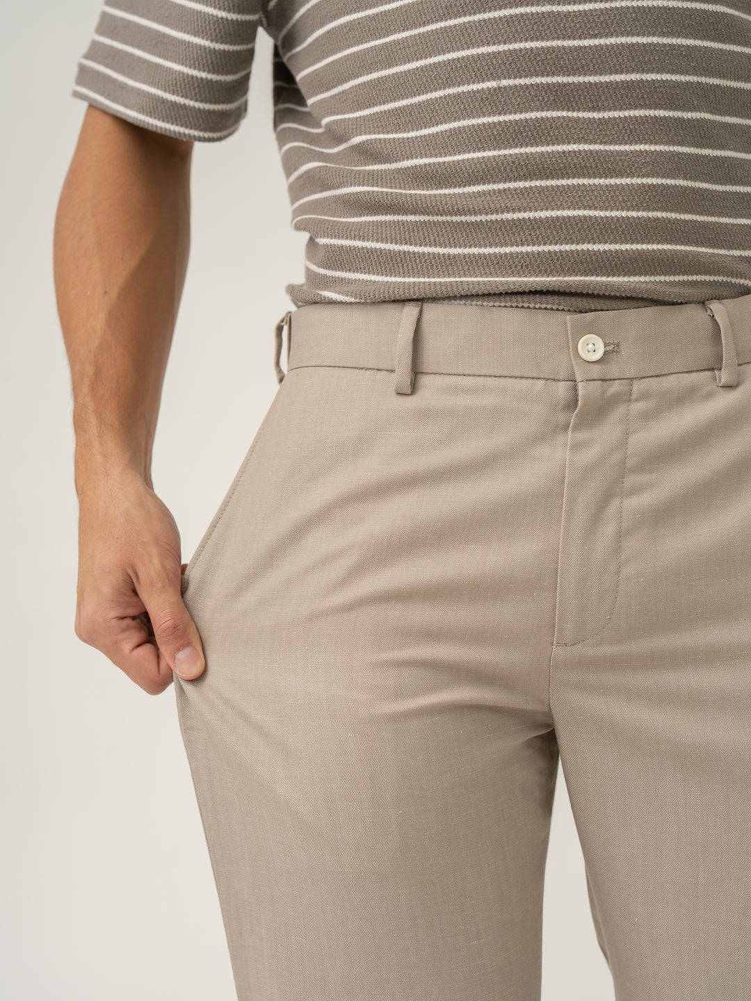 Silica Beige Tropical Wool Linen Pants