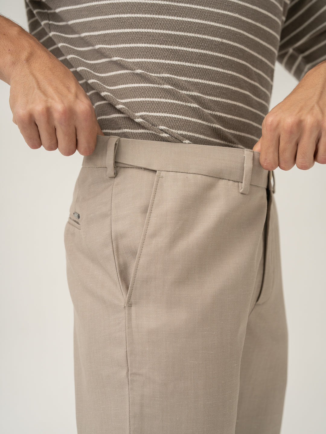 Silica Beige Tropical Wool Linen Pants
