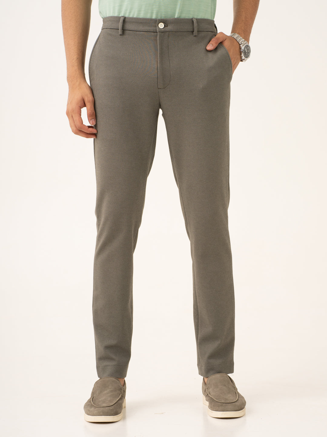 Crypto Green Waffle Textured Power-Stretch Pants