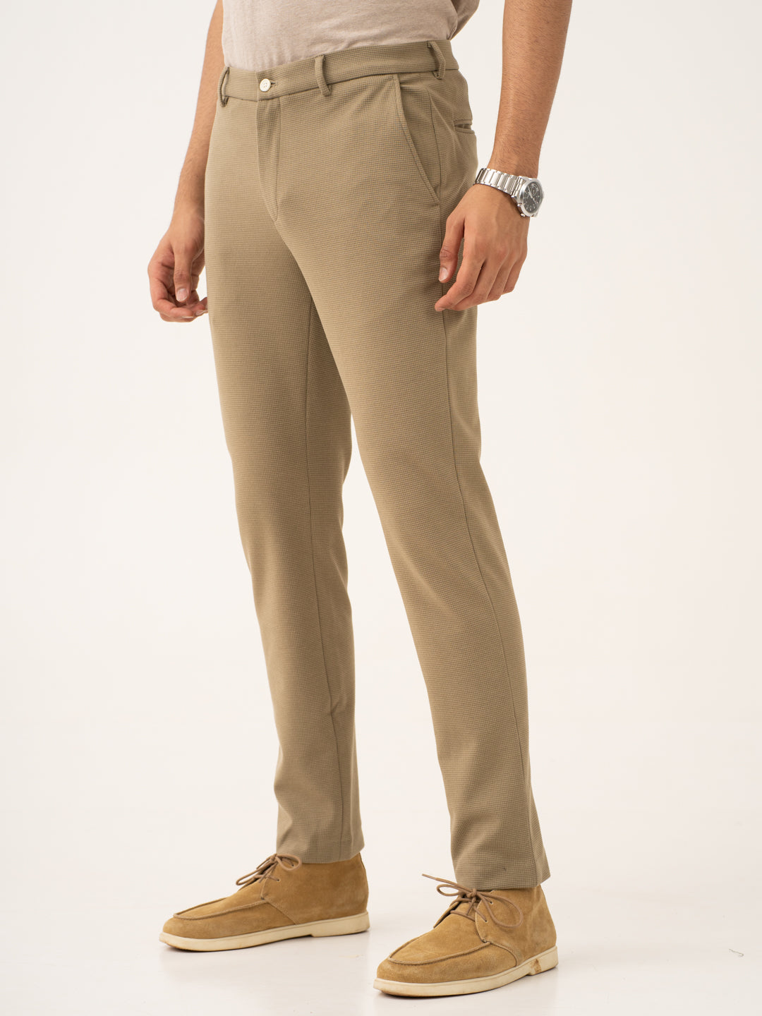 Fiber Khaki Waffle Textured Power-Stretch Pants