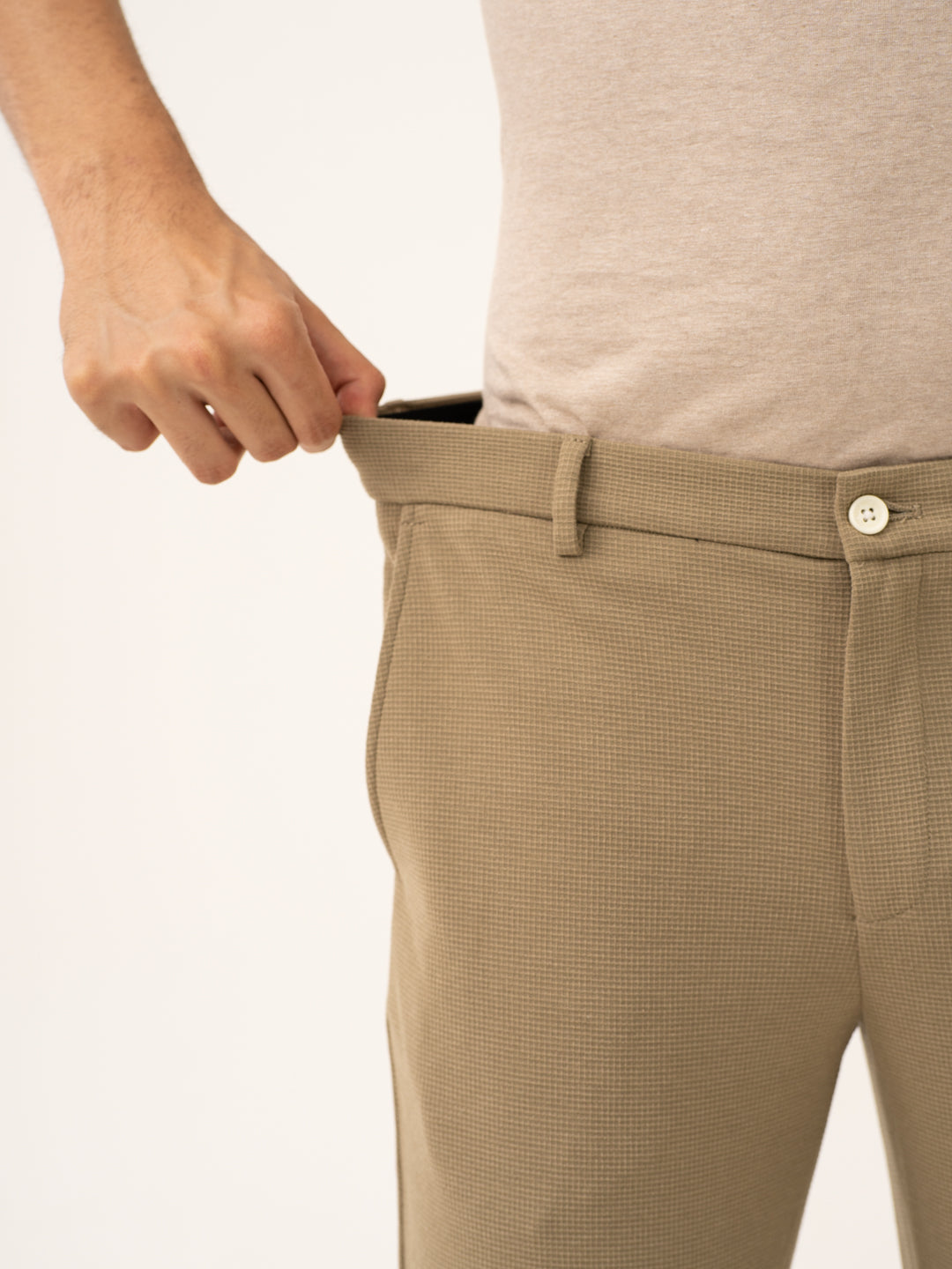 Fiber Khaki Waffle Textured Power-Stretch Pants