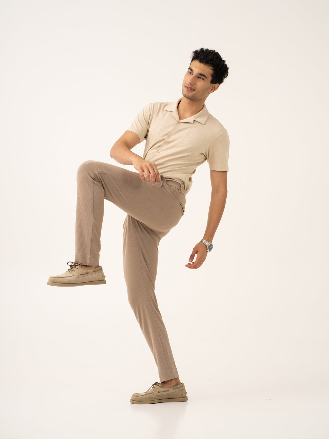 Byte Beige Waffle Textured Power-Stretch Pants