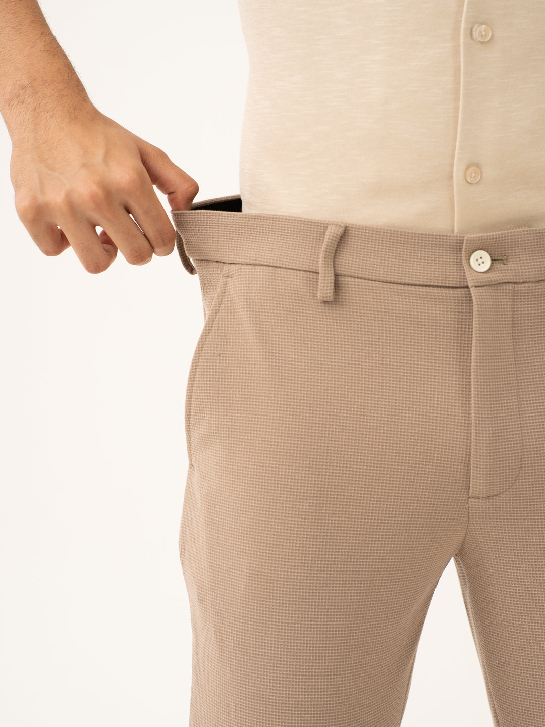Byte Beige Waffle Textured Power-Stretch Pants