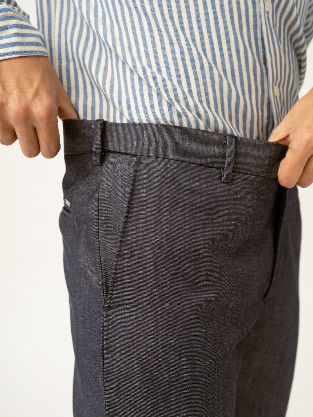 Whistle Blue Tropical Wool Linen Pants
