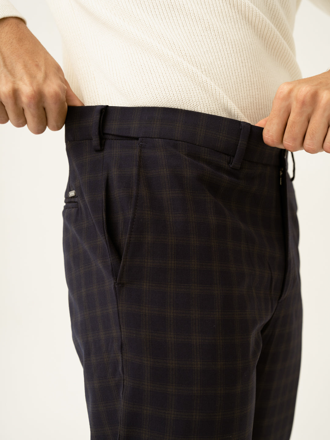 Nightlife Navy Checks Merino Wool Pants