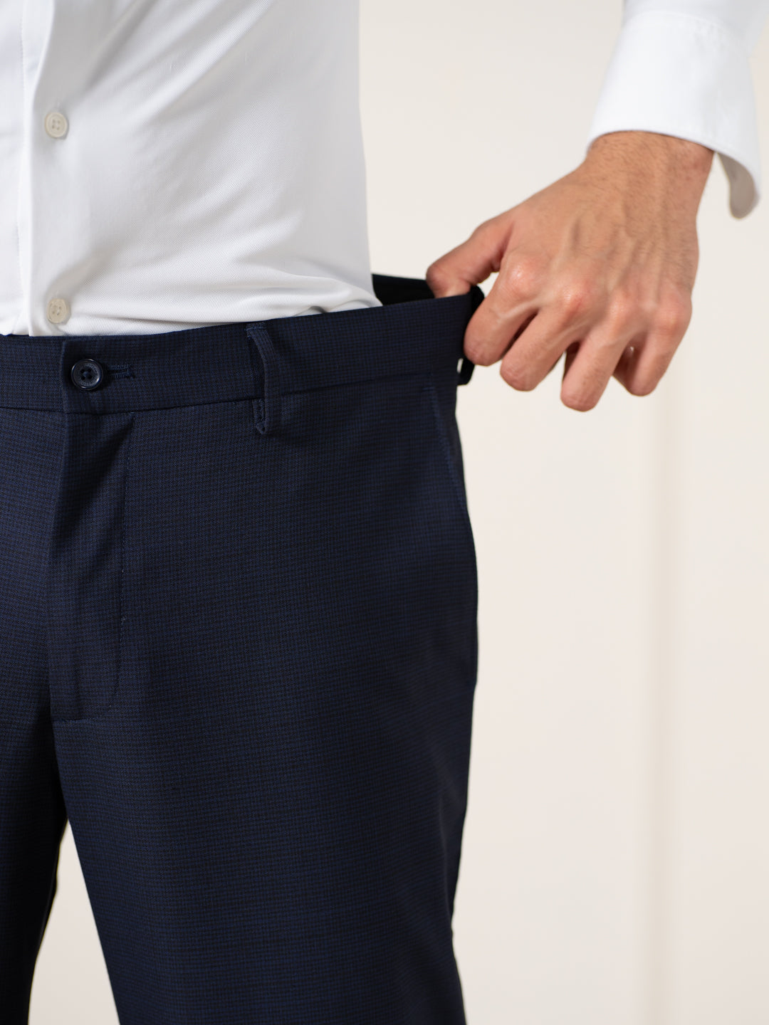 Bernard Navy Houndstooth Relaxed Fit Stretch Formal Pants