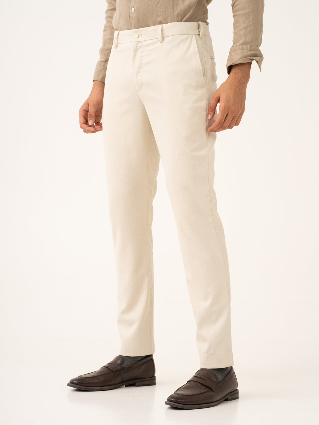 Buff Beige Melange Stretch Formal Pants